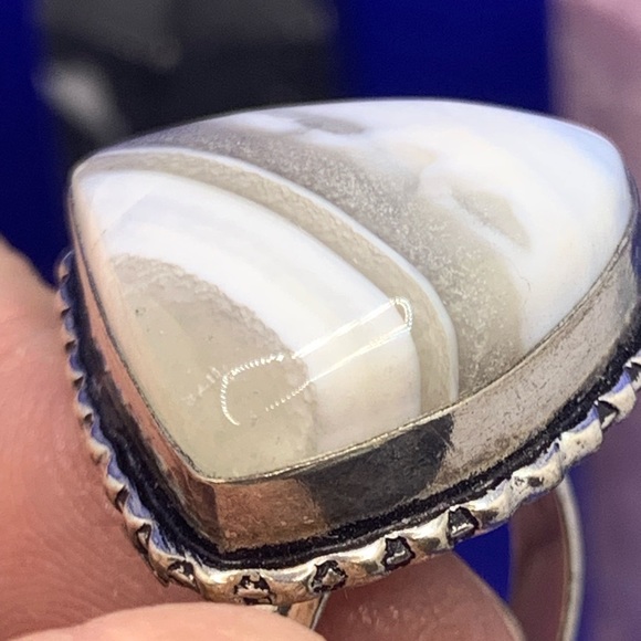 Comfort Curl Natural Blue Opal Adjustable Ring! .925 Sterling Silver Overlay - Picture 13 of 17